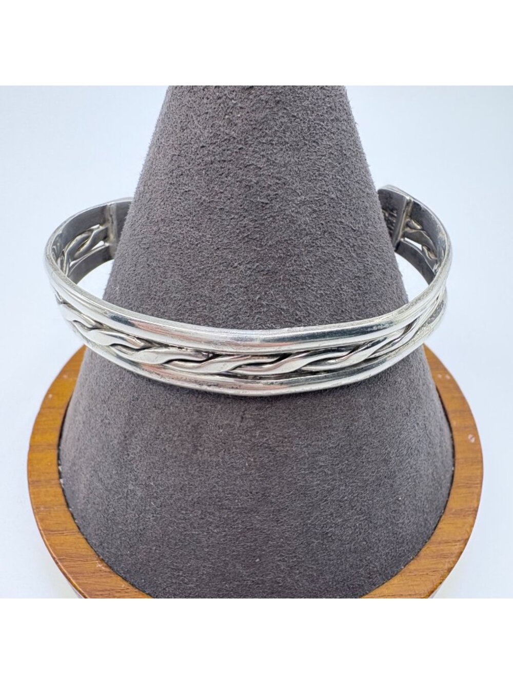 Braided Design Cuff Bracelet Sterling Silver 925 Size 6.5" Fit